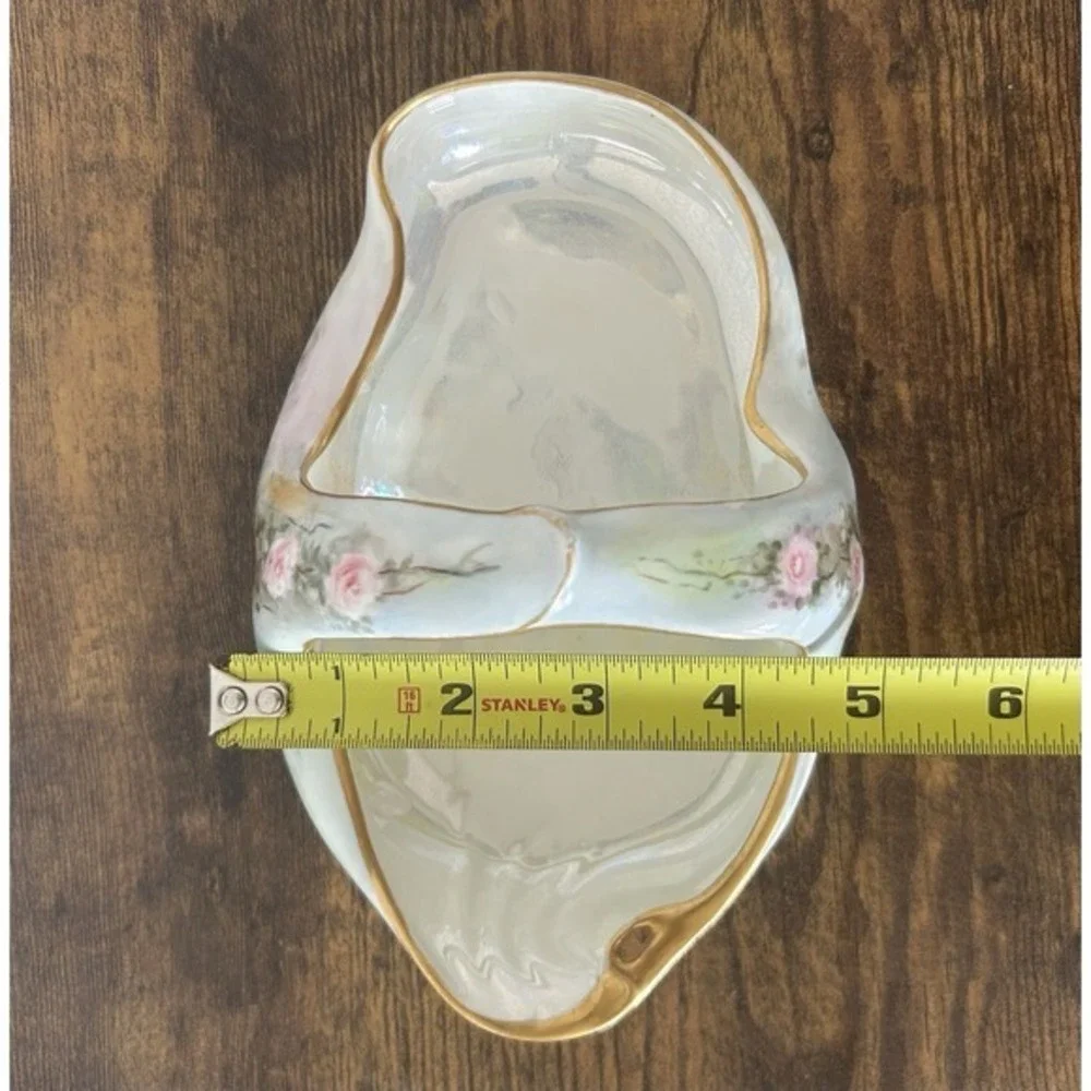 Antique French Limoges Handled Porcelain‎ Basket Hand Painted Floral & Gold
